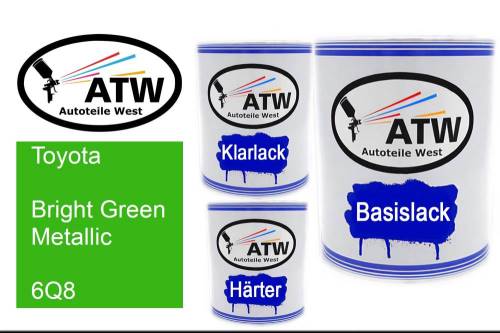 Toyota, Bright Green Metallic, 6Q8: 1L Lackdose + 1L Klarlack + 500ml Härter - Set, von ATW Autoteile West.